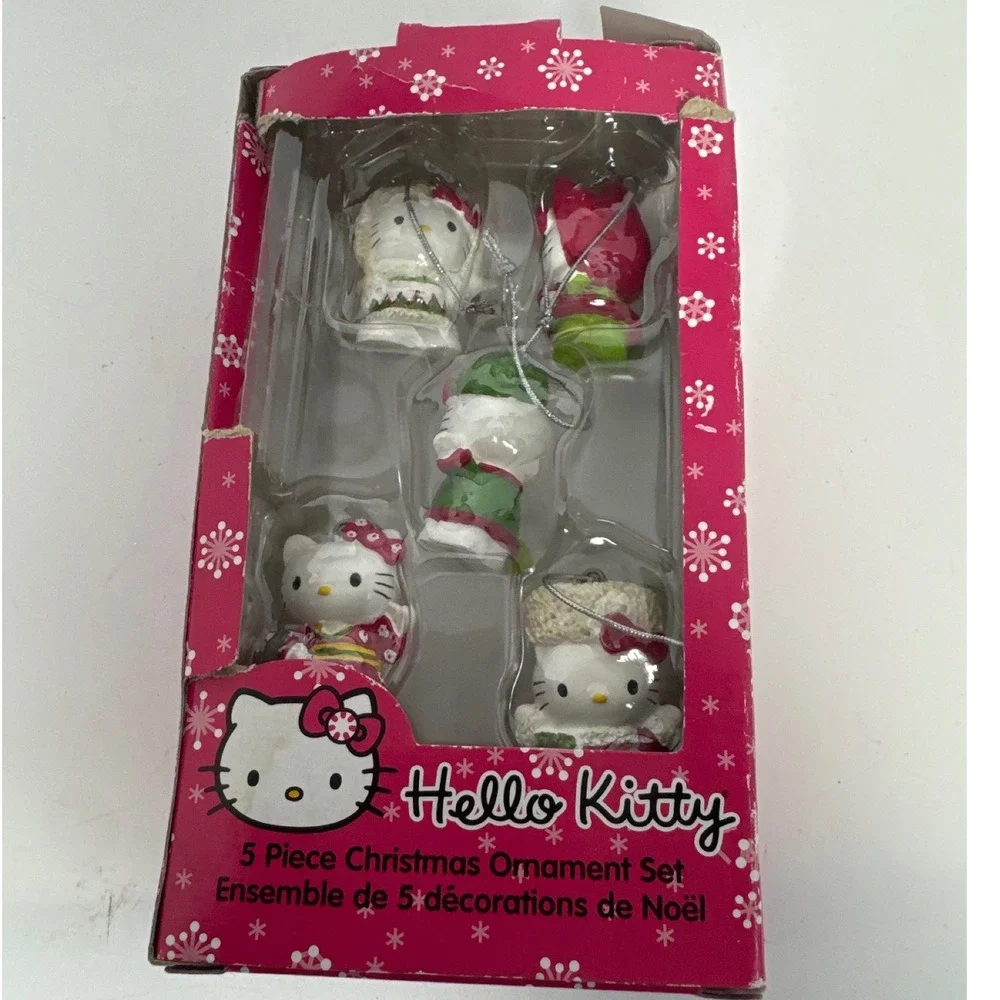 Sanrio Hello Kitty Christmas Ornament Set 5pc Red Green 2009 Kurt Adler Good